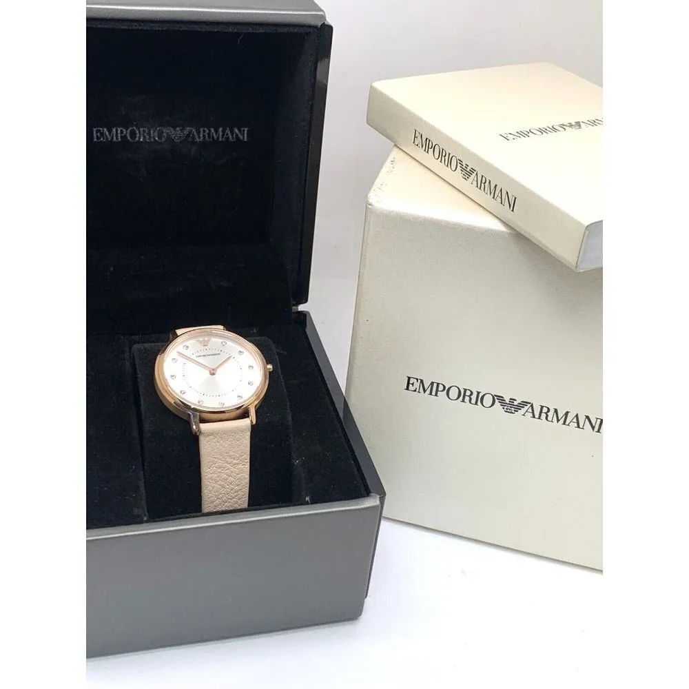 Emporio Armani Women's Watch AR2510 Quartz Rose Gold Nude Leather Strap … - Picture 3 of 14